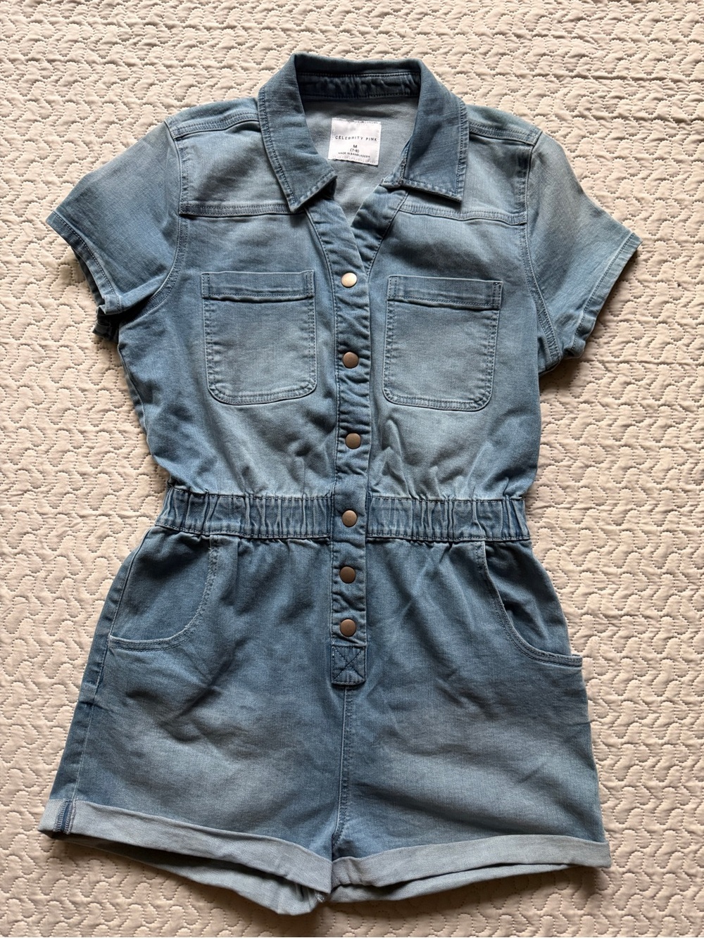 Celebrity Pink Medium (7-9) One Piece Denim Romper Stretch